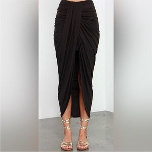 Black Ruched Front-Slit Midi Skirt size small